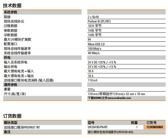 UR20FBCPNIRT总线接口模块技术参数